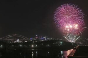 Fireworks explode around the Sydney Opera House and Harbour Bridge as New Year’s celebrations get underway in Sydney, Australia, Saturday, Dec. 31, 2016. (ANSA/AP Photo/Rick Rycroft) [CopyrightNotice: Copyright 2016 The Associated Press. All rights reserved.]