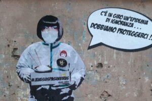 Coronavirus, un murale contro la psicosi: “C’è epidemia di ignoranza, Dobbiamo proteggerci”