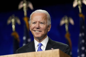 Democratic presidential candidate former Vice President Joe Biden speaks during the fourth day of the Democratic National Convention, Thursday, Aug. 20, 2020, at the Chase Center in Wilmington, Del. (AP Photo/Andrew Harnik)