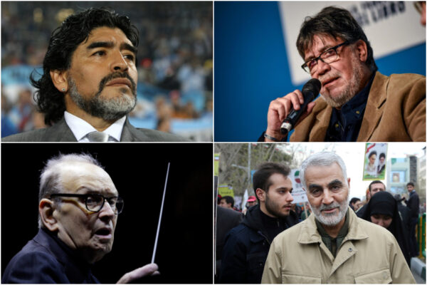 Nella foto Diego Armando Maradona, lo scrittore Luis Sepúlveda, il compositore Ennio Morricone e il generale iraniano Qasem Soleimani