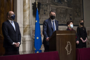 Foto Roberto Monaldo / LaPresse
30-01-2021 Roma
Politica
Camera dei Deputati – Consultazioni del Presidente Roberto Fico
Nella foto Davide Faraone, Matteo Renzi, Teresa Bellanova, Maria Elena Boschi

Photo Roberto Monaldo / LaPresse 
30-01-2021 Rome (Italy) 
Chamber of Deputies – Consultations by the President of the Chamber of Deputies Roberto Fico   
In the pic Davide Faraone, Matteo Renzi, Teresa Bellanova, Maria Elena Boschi