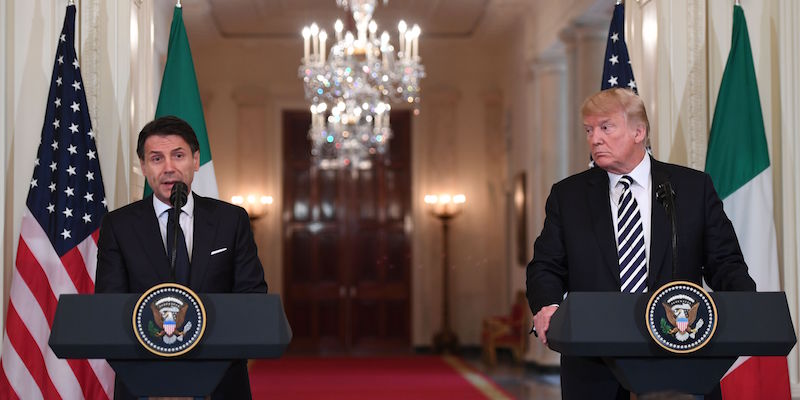 US President Donald Trump and Italian Prime Minister Giuseppe Conte hold a joint press conference in the East Room of the White House in Washington, DC, July 30, 2018. (Photo by SAUL LOEB / AFP)        (Photo credit should read SAUL LOEB/AFP/Getty Images)