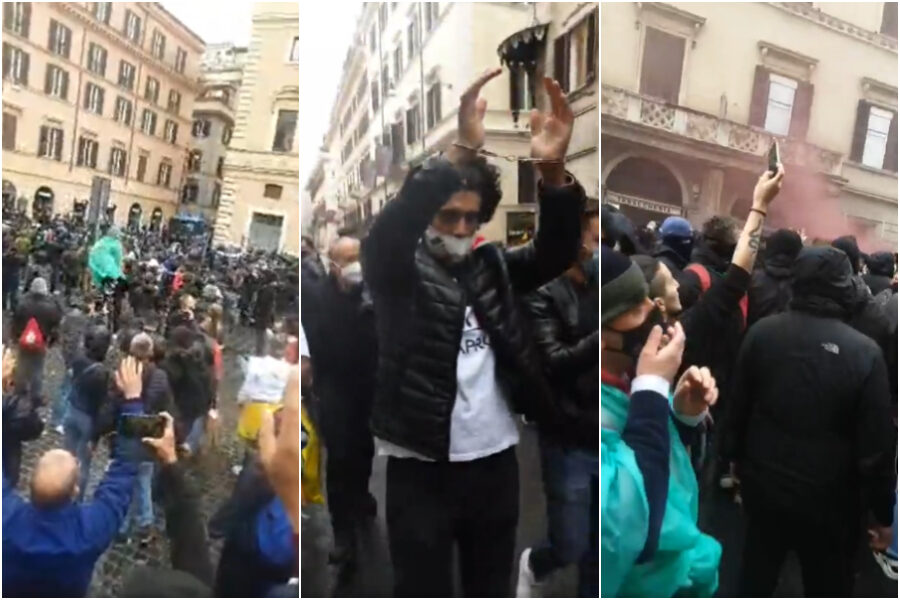 Scontri e petardi alla protesta dei ristoratori: In 800 in piazza San Silvestro con le manette ai polsi
