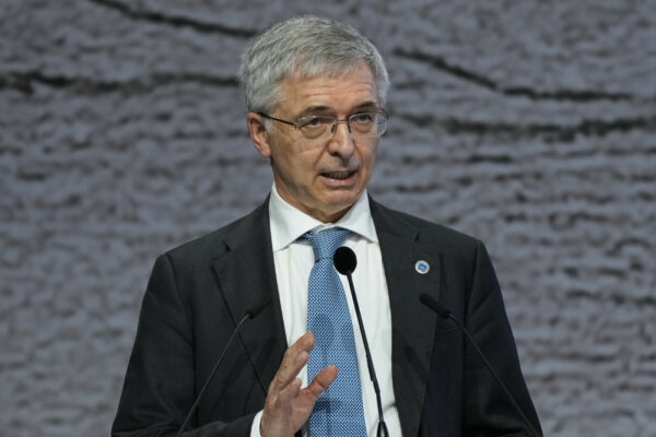 Italy’s Economy and Finance Minister Daniele Franco delivers his speech during a panel at a G20 Economy and Finance ministers and Central bank governors’ meeting in Venice, Italy, Friday, July 9, 2021. (AP Photo/Luca Bruno)