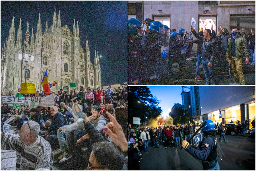 Corteo No Green Pass a Milano, in 15mila paralizzano la città: la polizia carica i manifestanti