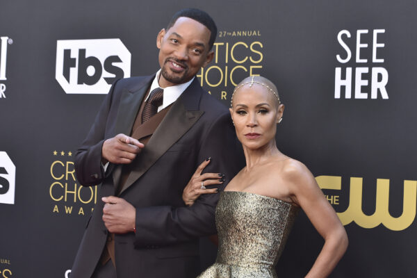 Will Smith, left, and Jada Pinkett Smith arrive at the 27th annual Critics Choice Awards on Sunday, March 13, 2022, at the Fairmont Century Plaza Hotel in Los Angeles. (Photo by Jordan Strauss/Invision/AP)