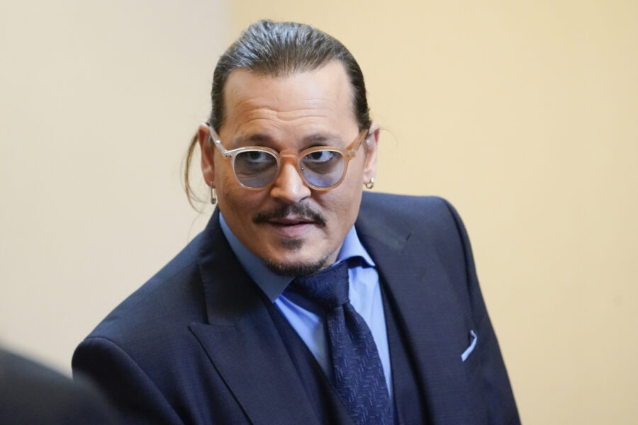 Actor Johnny Depp appears in the courtroom at the Fairfax County Circuit Courthouse in Fairfax, Va., Monday, May 27, 2022. Actor Johnny Depp sued his ex-wife Amber Heard for libel in Fairfax County Circuit Court after she wrote an op-ed piece in The Washington Post in 2018 referring to herself as a “public figure representing domestic abuse.” (AP Photo/Steve Helber, Pool)