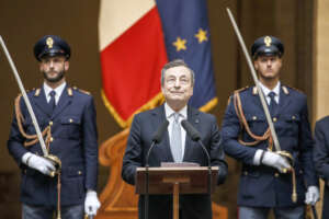 Foto POOL ANSA/Fabio Frustaci/LaPresse12-07-2021 RomaPoliticaPalazzo Chigi – Il Presidente del Consiglio Mario Draghi riceve la nazionale di calcio Campione d’EuropaNella foto Mario DraghiPhoto POOL ANSA/Fabio Frustaci/LaPresse 12-07-2021 Rome (Italy) Chigi palace – Prime Minister Mario Draghi receives the European Champion national football team    In the pic Mario Draghi