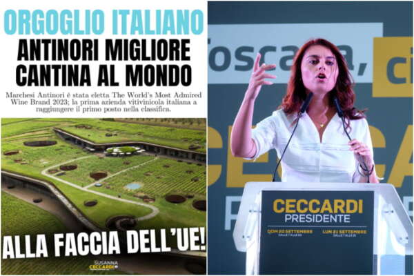 Ceccardi e la gaffe sul vino, celebra “l’Oscar” agli italiani Antinori “alla faccia dell’Europa”: ma hanno vinto (anche) grazie ai fondi Ue