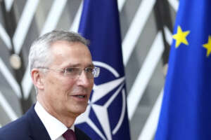 FILE – NATO Secretary General Jens Stoltenberg arrives for an EU summit at the European Council building in Brussels, Thursday, June 29, 2023. NATO Secretary-General Jens Stoltenberg will stay in office for another year, the 31-nation military alliance decided on Tuesday. Stoltenberg said in a tweet that he is “honoured by NATO Allies’ decision to extend my term as Secretary General until 1 October 2024.” (AP Photo/Virginia Mayo, File)