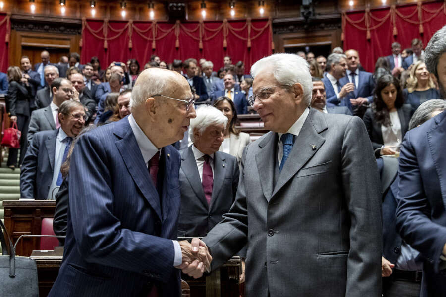 Foto Francesco Ammendola/Ufficio Stampa Quirinale/LaPresse20-11-2018 Roma, ItaliaPoliticaRoma – Il Presidente della Repubblica Sergio Mattarella con il Presidente Emerito Giorgio Napolitano nell’emiciclo della Camera dei Deputati, al termine della cerimonia dei 100 anni dell’Aula di Palazzo Montecitorio , oggi 20 novembre 2018.
DISTRIBUTION FREE OF CHARGE – NOT FOR SALE