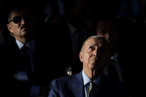 Turkish President Recep Tayyip Erdogan looks on during a military parade marking the 49th anniversary of the July 20, 1974 Turkish invasion, in the Turkish occupied area of the divided capital Nicosia, Cyprus, Thursday, July 20, 2023.  Speaking at celebrations in the breakaway Turkish Cypriot north on the 49th anniversary of a Turkish invasion that split the island along ethnic lines, Erdogan again poured cold water on Greek Cypriot hopes of forming a federation composed of Greek and Turkish speaking zones as has been the aim of talks for decades. (AP Photo/Petros Karadjias)


Associated Press/LaPresse
Only Italy and Spain