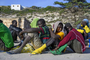Migrants sit in Lampedusa Island, Italy, Friday, Sept. 15, 2023. Lampedusa, which is closer to Africa than the Italian mainland, has been overwhelmed this week by thousands of people hoping to reach Europe from Tunisia, which has replaced Libya as the main base of operations for migrant smuggling operations in the Mediterranean. (AP Photo/Valeria Ferraro)


Associated Press/LaPresse
Only Italy and Spain