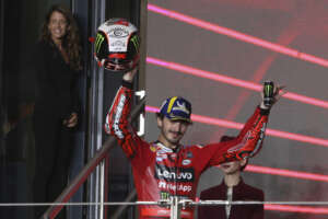 Second placed, Ducati rider Francesco Bagnaia, of Italy, celebrate on the podium end of the Qatari MotoGP Grand Prix at the Lusail International Circuit in Lusail, Qatar, Sunday, Nov. 19, 2023. (AP Photo/Hussein Sayed)


Associated Press/LaPresse
Only Italy and Spain