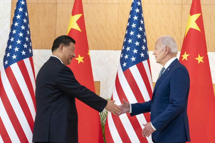 U.S. President Joe Biden, right, and Chinese President Xi Jinping shake hands before a meeting on the sidelines of the G20 summit meeting, Monday, Nov. 14, 2022, in Bali, Indonesia. (AP Photo/Alex Brandon)

Associated Press/LaPresse
Only Italy and Spain