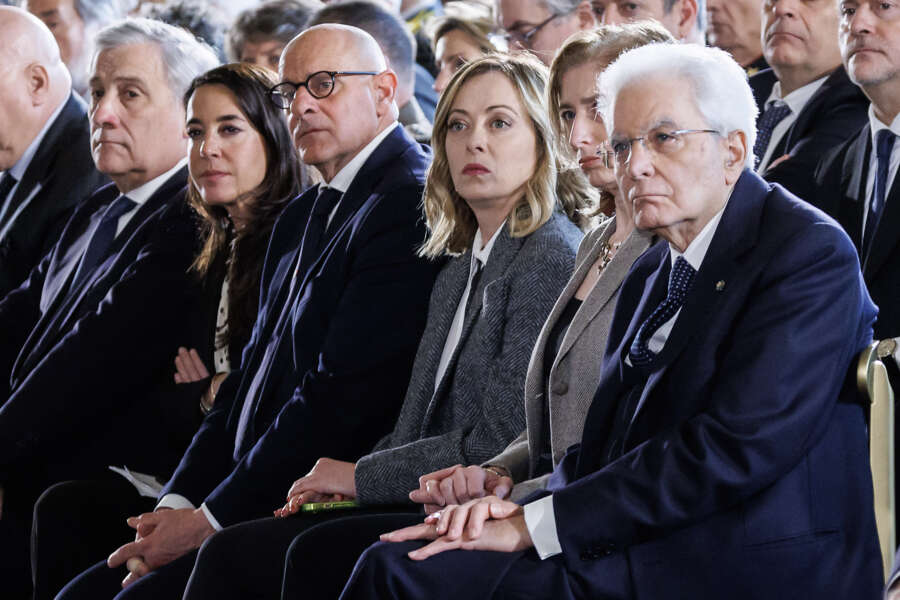 Foto Roberto Monaldo / LaPresse
09-02-2024 Roma
Politica
Quirinale – Celebrazione del Giorno del Ricordo – Commemorazione delle vittime delle Foibe e dell’esodo istriano-dalmata
Nella foto Antonio Tajani, Licia Ronzulli, Fabio Rampelli, Giorgia Meloni, Laura Mattarella, Sergio Mattarella

09-02-2024 Rome (Italy)
Politics
Quirinale palace – Day of Remembrance – Commemoration of the victims of the Foibe and the Istrian–Dalmatian exodus
In the pic Antonio Tajani, Licia Ronzulli, Fabio Rampelli, Giorgia Meloni, Laura Mattarella, Sergio Mattarella