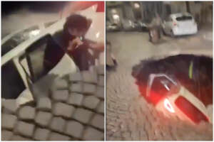 Voragine al Vomero, il video dei soccorsi dei due uomini risucchiati con l’auto: “Giulio, liberami”