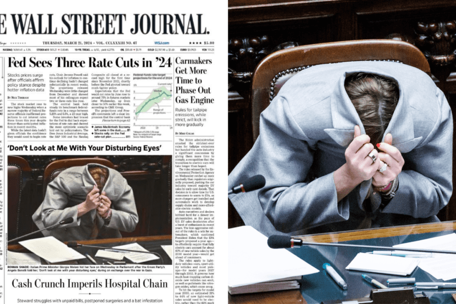 Wall Street Journal, foto in prima pagina di Meloni