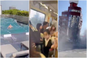 Terremoto Taiwan, il video della scossa nel treno, la piscina si agita, palazzo come la Torre di Pisa