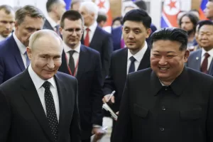 Russian President Vladimir Putin, left, and North Korea’s leader Kim Jong Un smile as they walk after the talks in Pyongyang, North Korea, on Wednesday, June 19, 2024. (Gavriil Grigorov, Sputnik, Kremlin Pool Photo via AP) 


Associated Press / LaPresse
Only italy and Spain