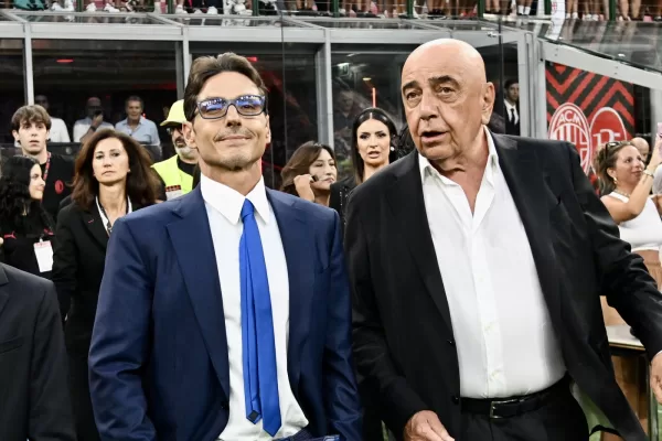 Adriano Galliani and Pier Silvio Berlusconi before the Silvio Berlusconi Trophy (Trofeo Berlusconi) soccer match between Milan and Monza, at the San Siro stadium in Milan, Italy – Tuesday, August 13, 2024. Sport – Soccer . (Photo by Buzzi/Lapresse)