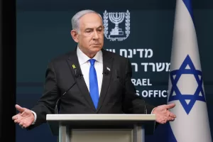 Israeli Prime Minister Benjamin Netanyahu speaks during a news conference in Jerusalem, Monday, Sept. 2, 2024.(AP Photo/Ohad Zwigenberg, Pool)