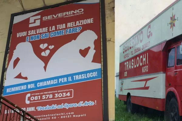 “Non sai come salvare la tua relazione? Chiamaci per il trasloco”, la pubblicità diventa virale a Napoli