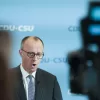 Friedrich Merz, leader of the Christian Democratic Union, CDU, speaks to media prior to a faction meeting of the Christian Union party’s lawmaker at the parliament Bundestag in Berlin, Germany, Tuesday, Feb. 25, 2025. (AP Photo/Markus Schreiber) 



Associated Press / LaPresse
Only italy and Spain